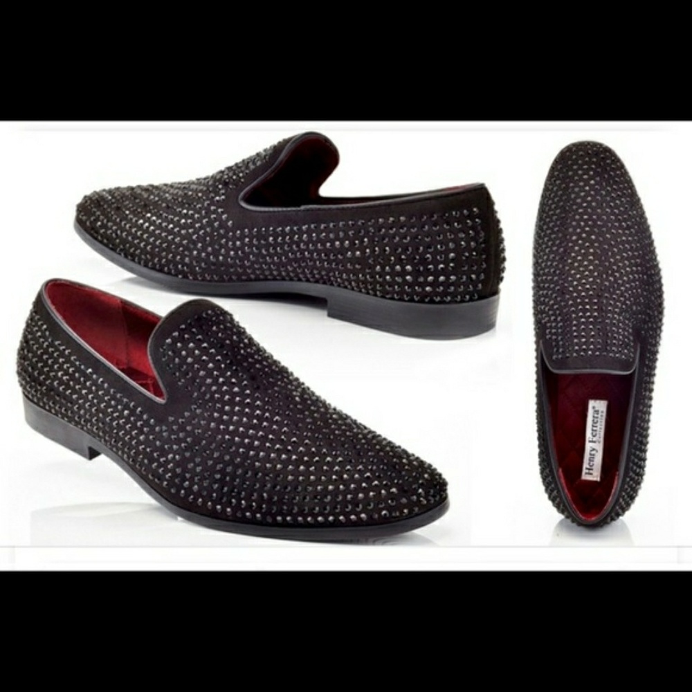 Men's slip On studded smoking dress loafers. Black